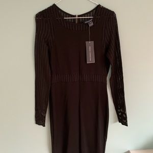 NWT FRENCH CONNECTION BLACK DRESS WITH EMBROIDERED SLEEVE AND WAIST DETAIL US 6